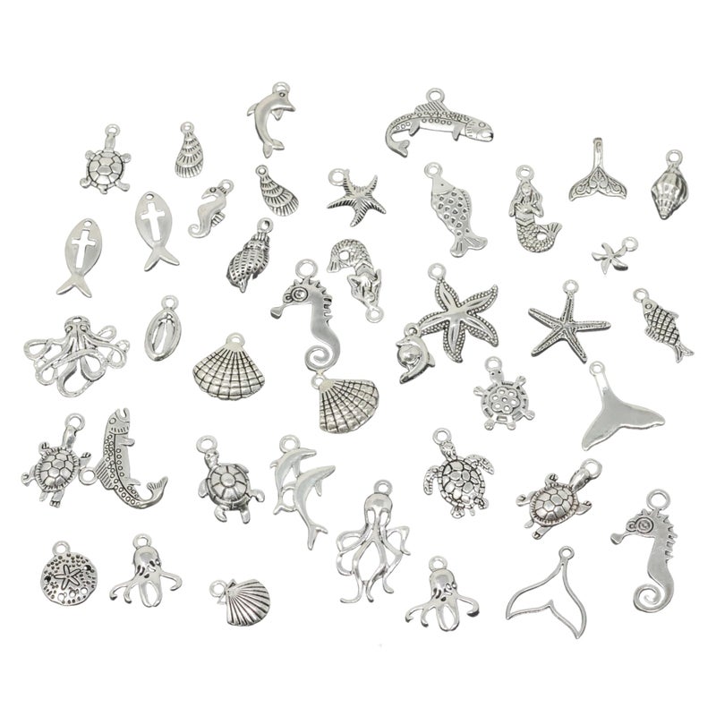 yueton Pack of 40 Assorted DIY Ocean Fish & Sea Creatures Charms Pendants for Making Bracelet and Necklace - Image 4